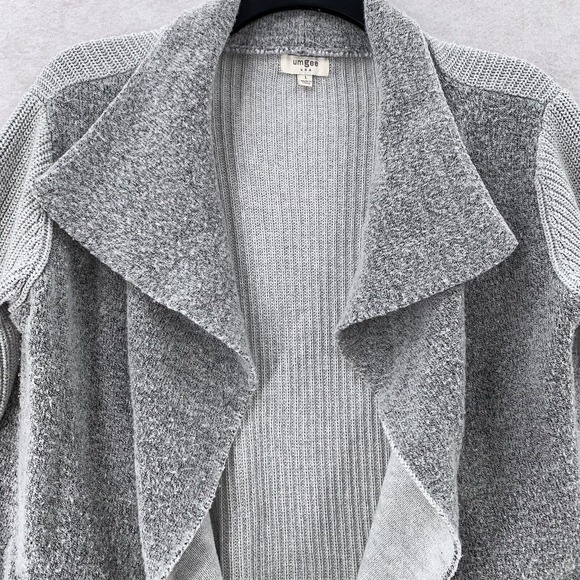 Umgee Textured Waterfall Open Front Cozy Style Cardigan Grey Sweater Womens Lg - Picture 3 of 10